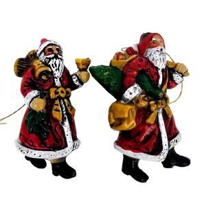 Bundle of 2 Vintage Santa Claus Plastic Christmas Tree Ornaments